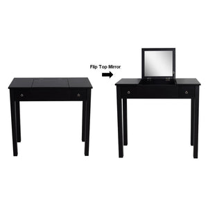 Accent Vanity Table With Flip-Top Mirror And 2 Drawers, Jewelry Storage For Women Dressing, Black Finish LamCham