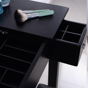 Accent Vanity Table With Flip-Top Mirror And 2 Drawers, Jewelry Storage For Women Dressing, Black Finish LamCham