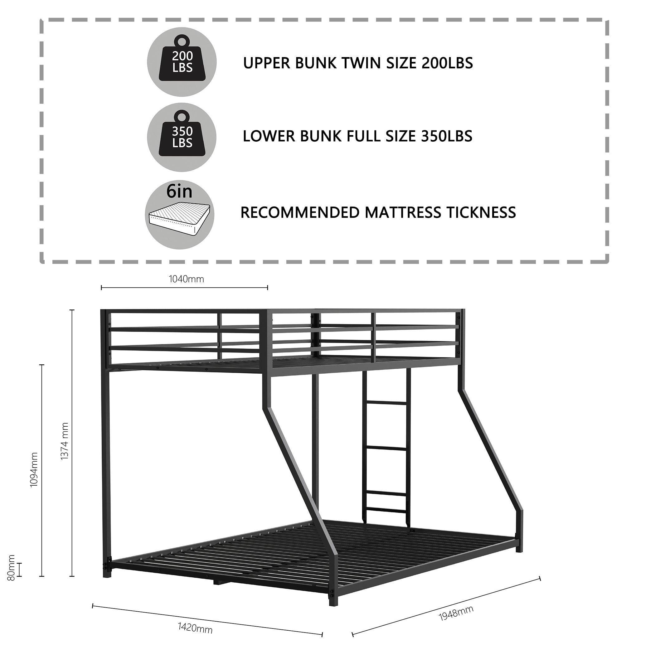 Adam Twin Over Full Metal Bunk, Black LamCham