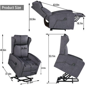 Adjustable Modern Lift Chair, Lift Recliner Sofa for Back, Lumbar, Legs Support, Classic Power Recliner Chair with Remote Control, Side Pocket (Technical Fabric Grey) LamCham