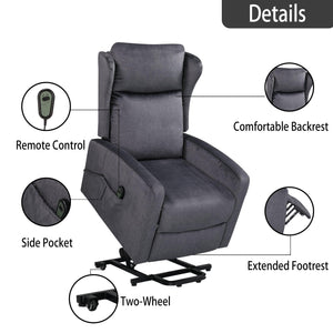 Adjustable Modern Lift Chair, Lift Recliner Sofa for Back, Lumbar, Legs Support, Classic Power Recliner Chair with Remote Control, Side Pocket (Technical Fabric Grey) LamCham