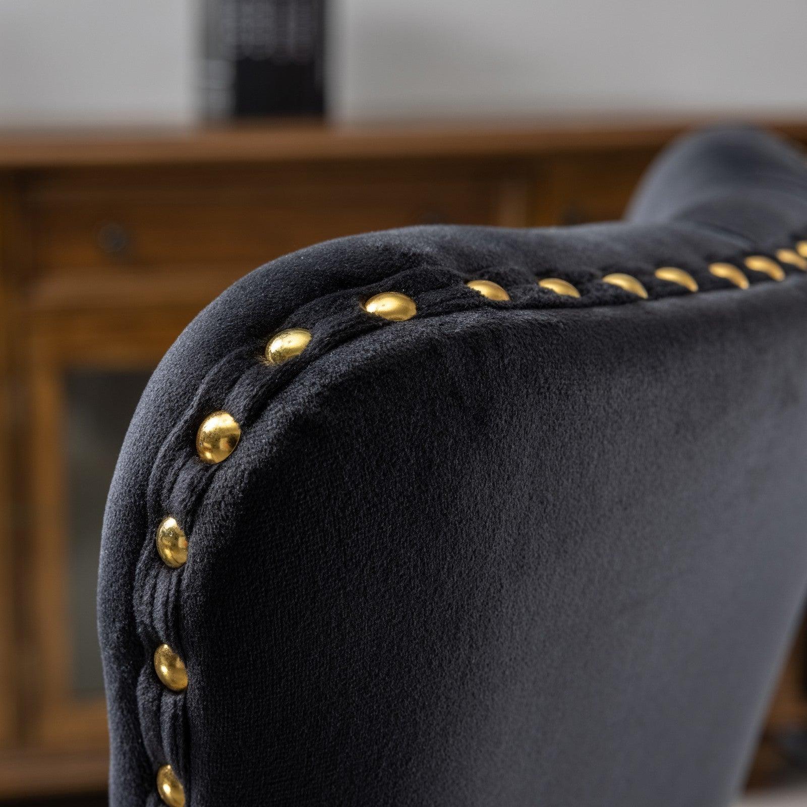 Adjustable  Office Chair, Velvet Upholstered Tufted Button, Golden Metal Base, Black LamCham