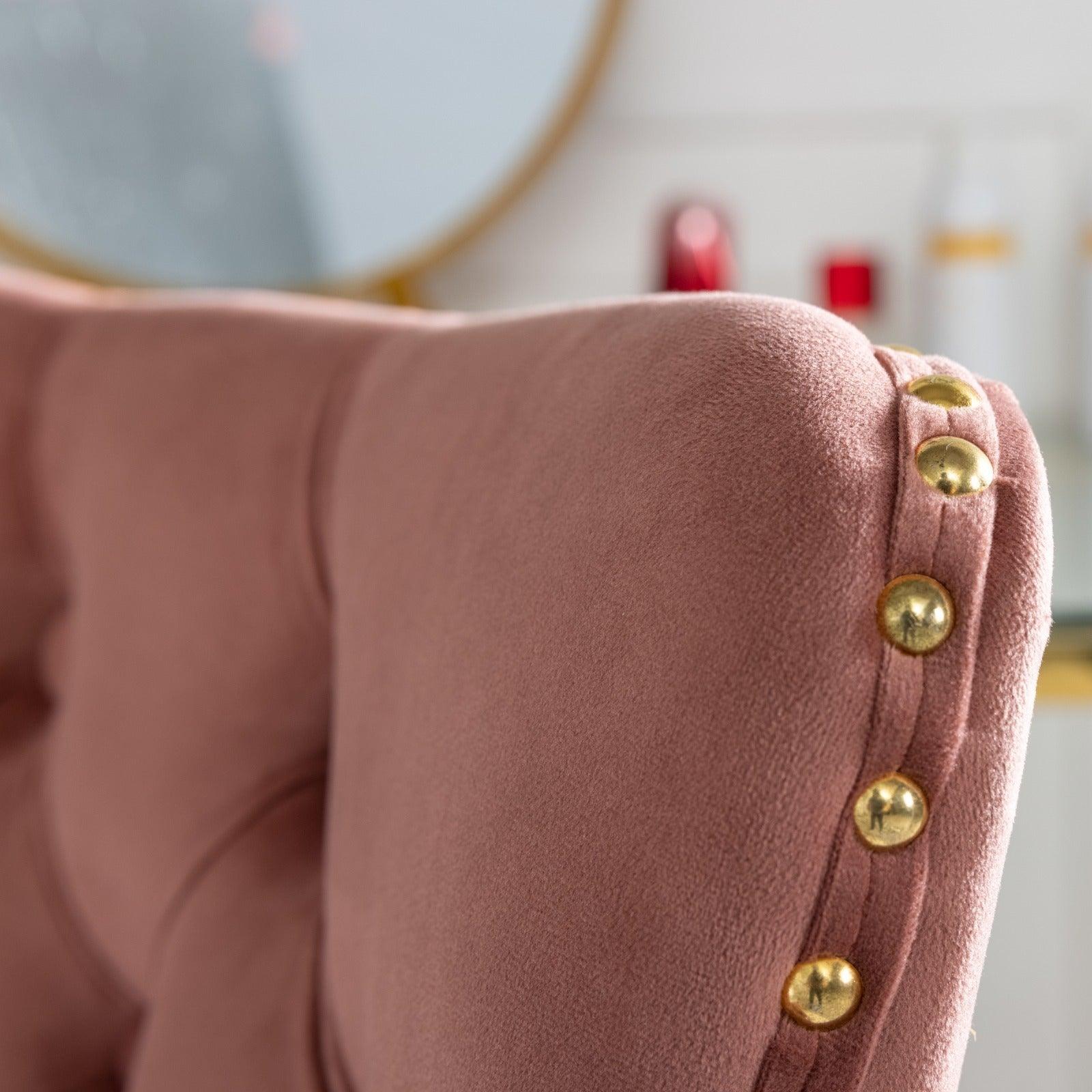 Adjustable  Office Chair, Velvet Upholstered Tufted Button, Golden Metal Base, Pink LamCham