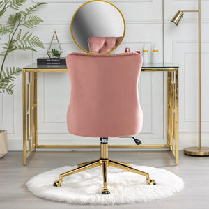 Adjustable  Office Chair, Velvet Upholstered Tufted Button, Golden Metal Base, Pink LamCham