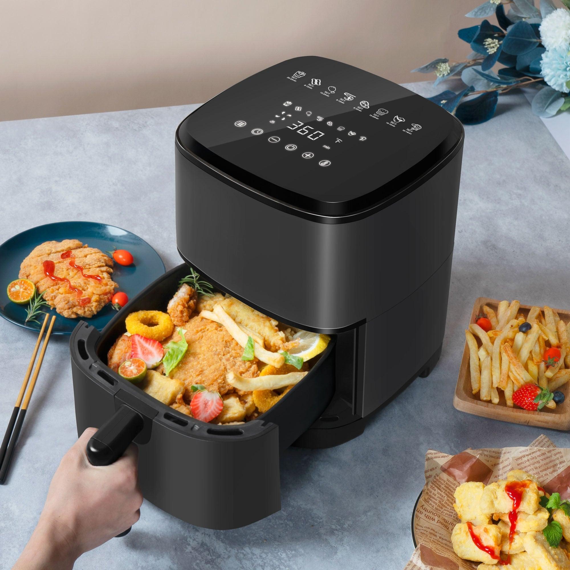 Air Fryer Oven 4 Qt, Space-Saving & Low-Noise, Nonstick And Dishwasher Safe Basket, 8 In-App Recipes, Gray LamCham