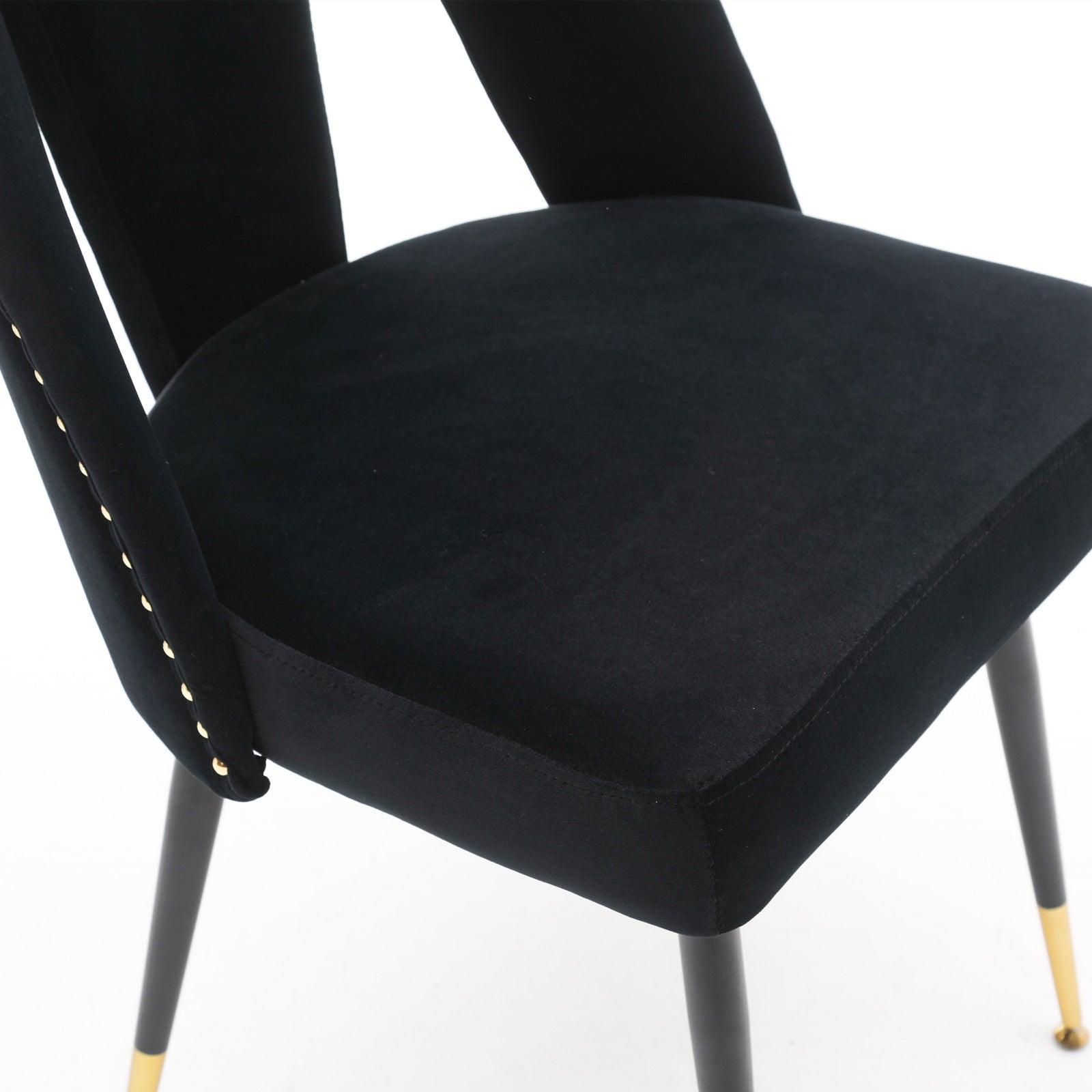 Akoya Collection Modern Contemporary Velvet Upholstered Dining Chair With Nailheads And Gold Tipped Black Metal Legs, Black, Set Of 2 LamCham