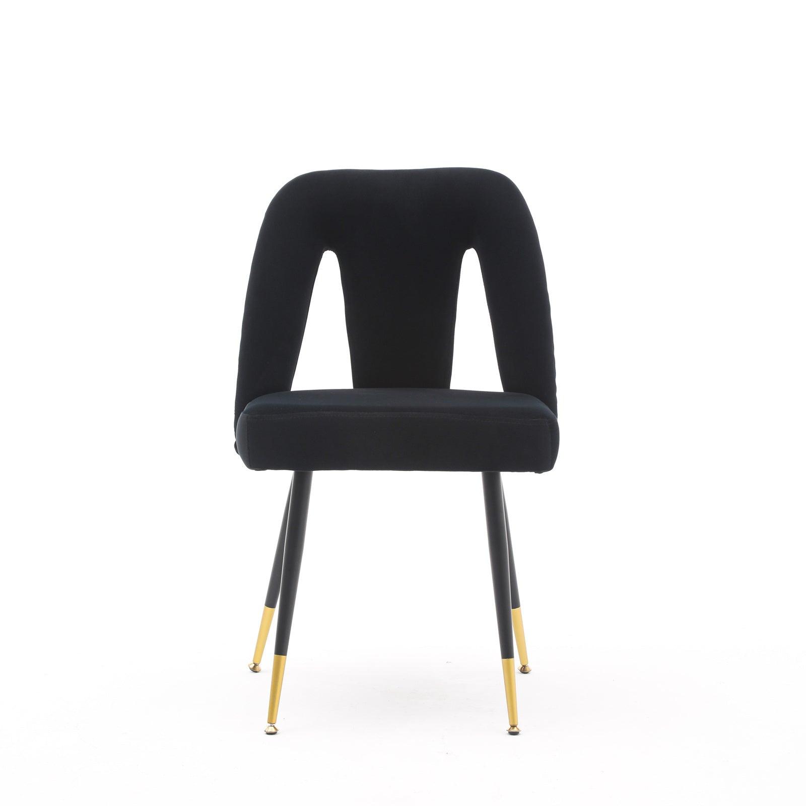 Akoya Collection Modern Contemporary Velvet Upholstered Dining Chair With Nailheads And Gold Tipped Black Metal Legs, Black, Set Of 2 LamCham