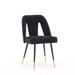 Akoya Collection Modern Contemporary Velvet Upholstered Dining Chair With Nailheads And Gold Tipped Black Metal Legs, Black, Set Of 2 LamCham