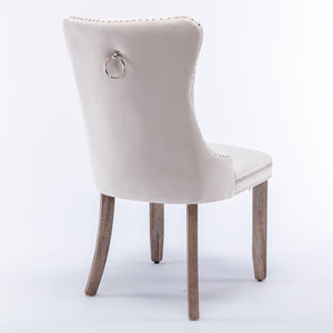 Allena Set Of 2 Velvet Upholstered Dining Chair Nailhead Trim - Beige LamCham