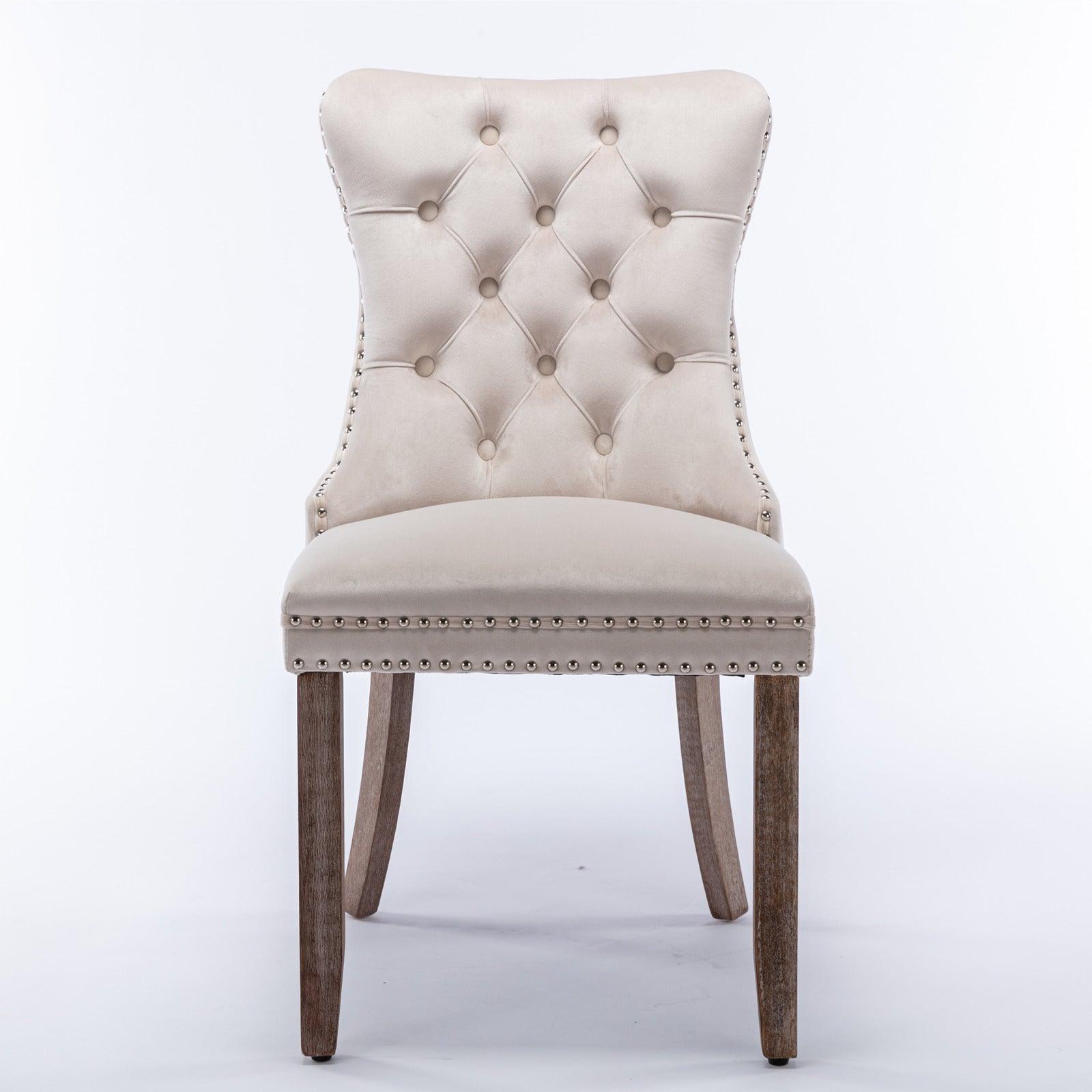 Allena Set Of 2 Velvet Upholstered Dining Chair Nailhead Trim - Beige LamCham