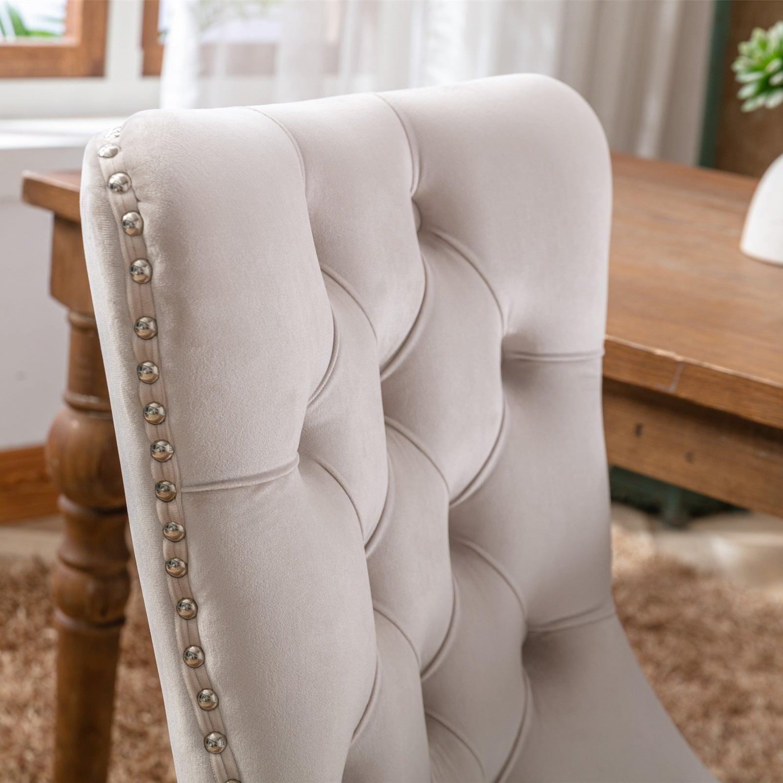 Allena Set Of 2 Velvet Upholstered Dining Chair Nailhead Trim - Beige LamCham