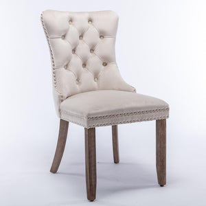 Allena Set Of 2 Velvet Upholstered Dining Chair Nailhead Trim - Beige LamCham