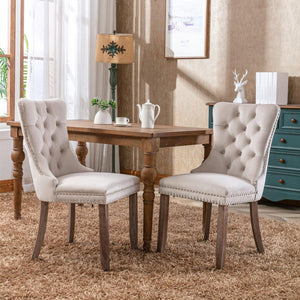 Allena Set Of 2 Velvet Upholstered Dining Chair Nailhead Trim - Beige LamCham