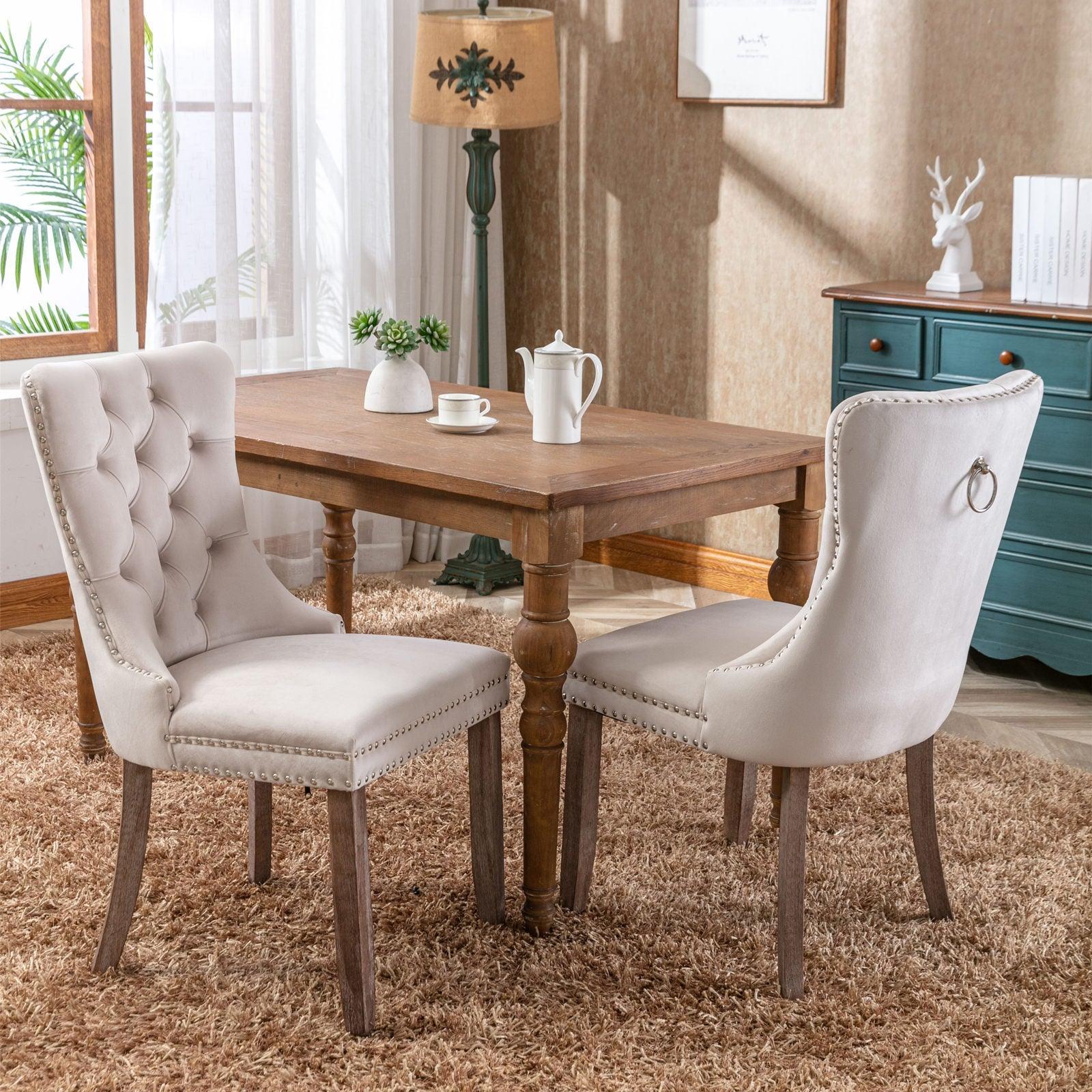 Allena Set Of 2 Velvet Upholstered Dining Chair Nailhead Trim - Beige LamCham