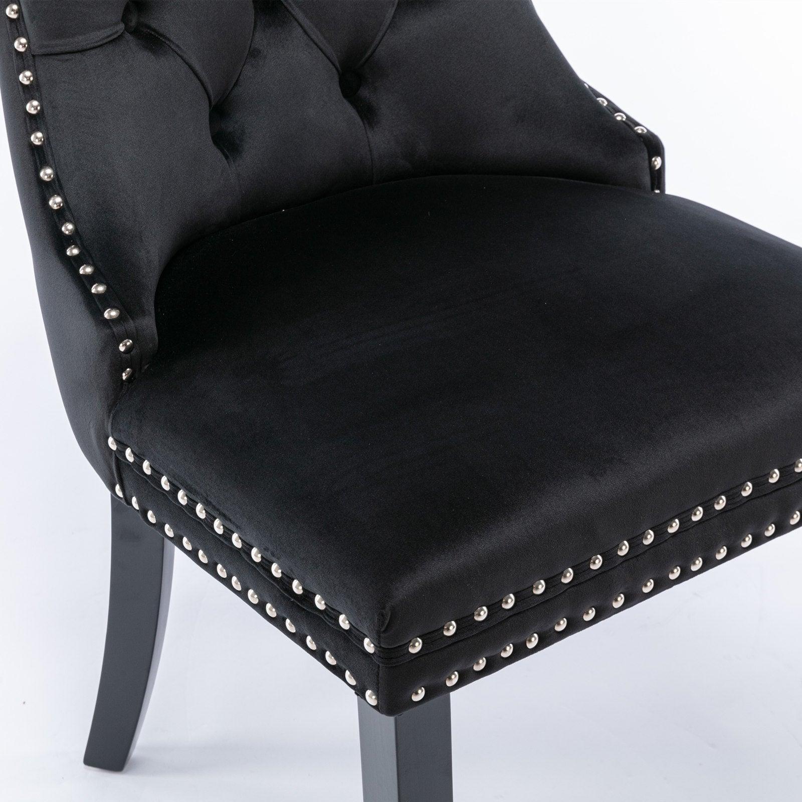 Allena Set Of 2 Velvet Upholstered Dining Chairs Nailhead Trim - Black LamCham