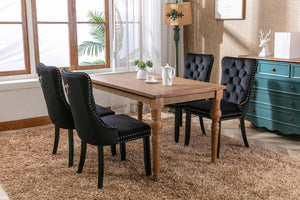 Allena Set Of 2 Velvet Upholstered Dining Chairs Nailhead Trim - Black LamCham