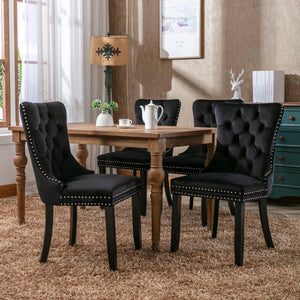 Allena Set Of 2 Velvet Upholstered Dining Chairs Nailhead Trim - Black LamCham