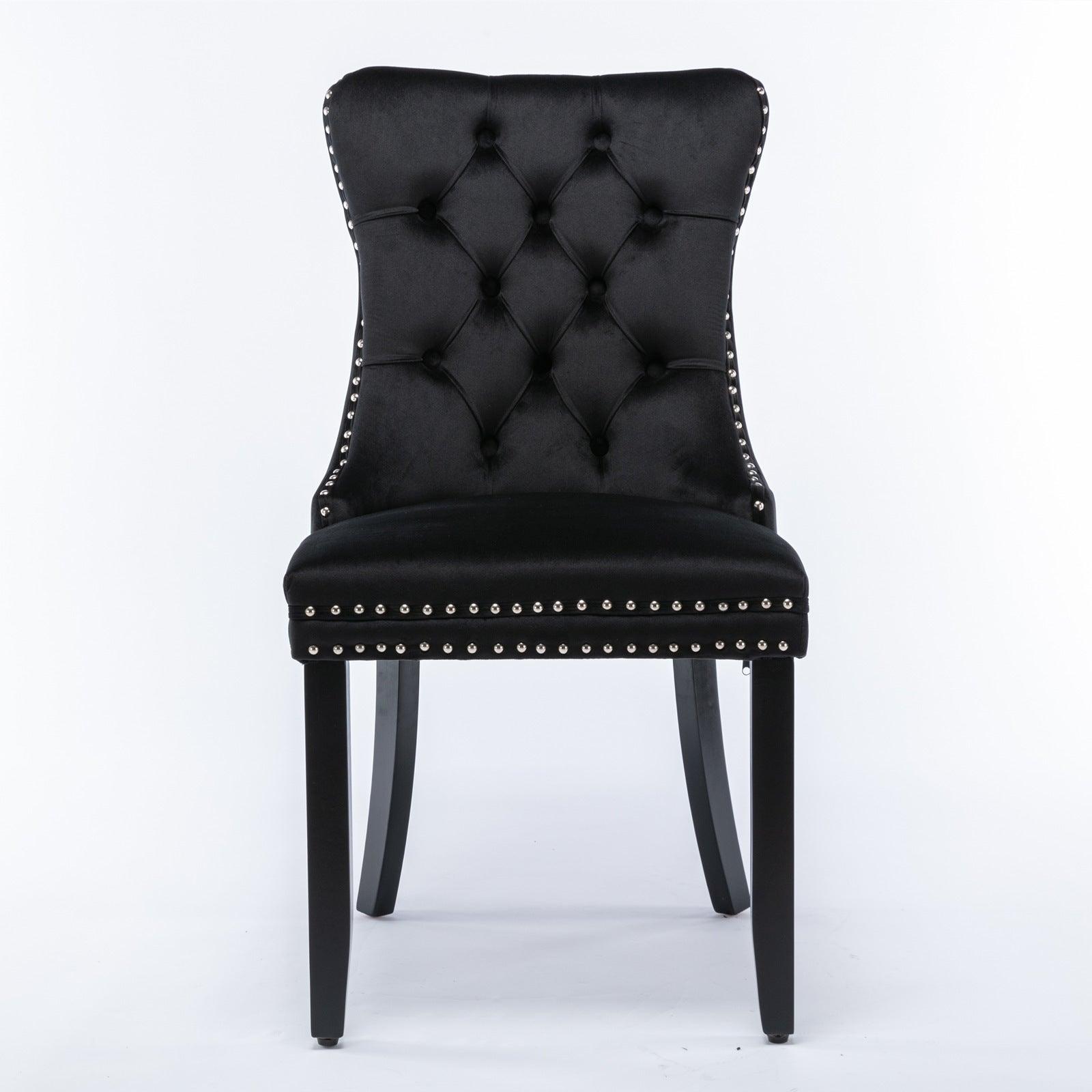 Allena Set Of 2 Velvet Upholstered Dining Chairs Nailhead Trim - Black LamCham