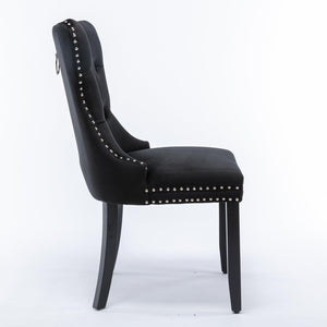 Allena Set Of 2 Velvet Upholstered Dining Chairs Nailhead Trim - Black LamCham