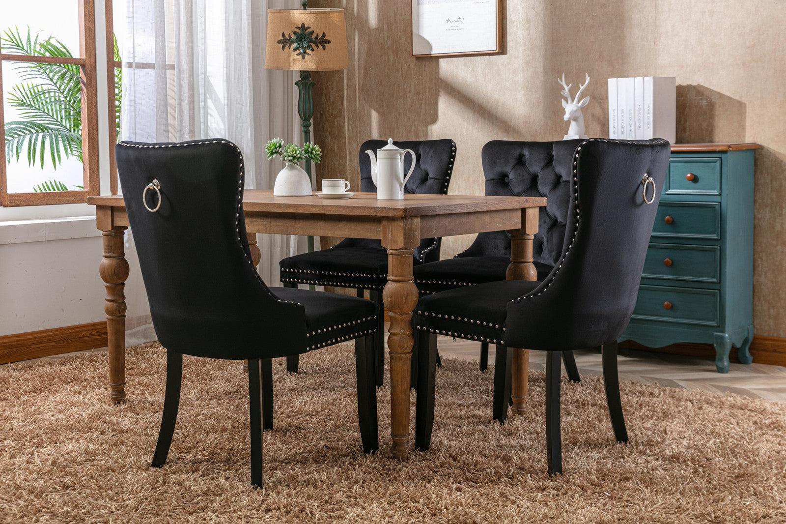 Allena Set Of 2 Velvet Upholstered Dining Chairs Nailhead Trim - Black LamCham