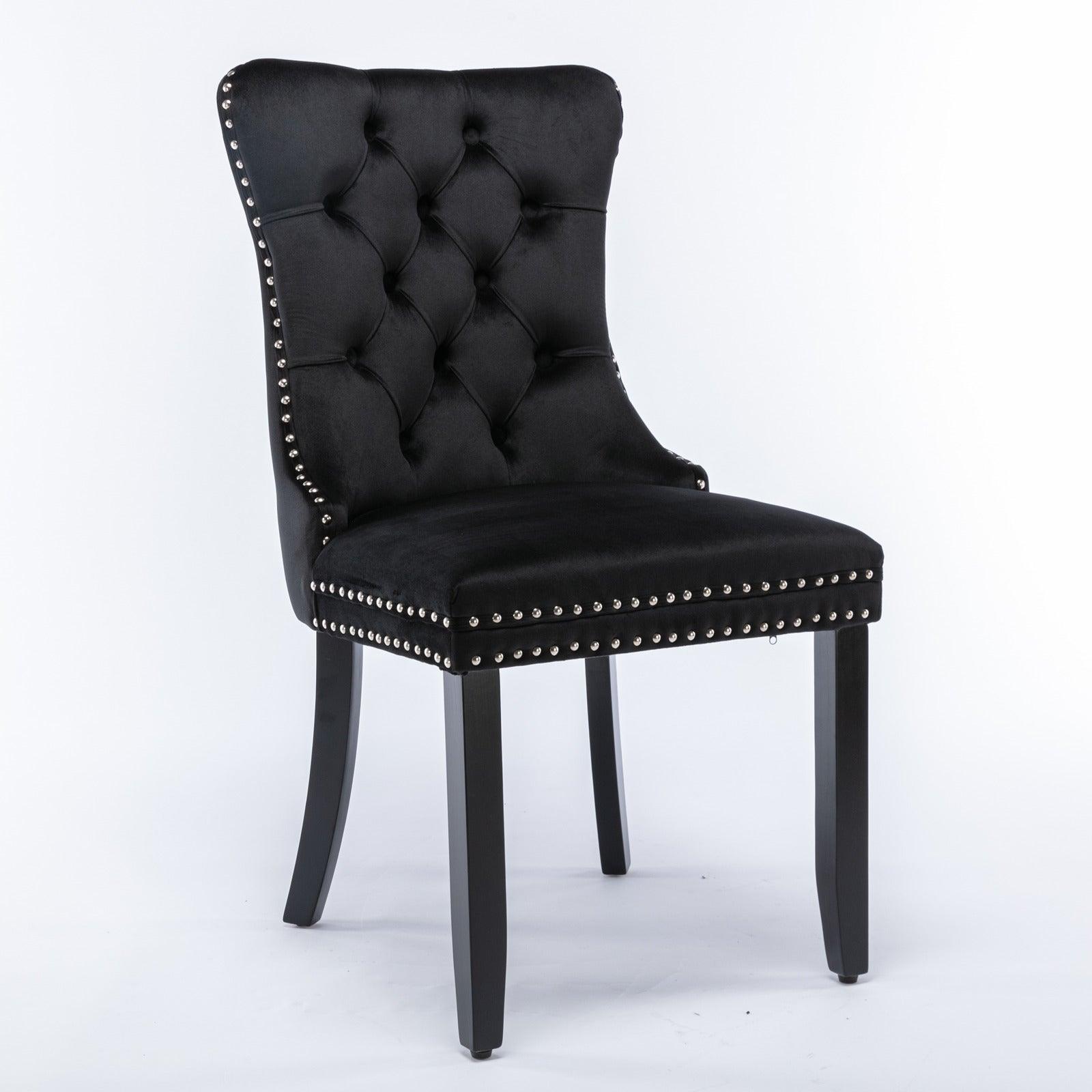 Allena Set Of 2 Velvet Upholstered Dining Chairs Nailhead Trim - Black LamCham