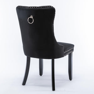 Allena Set Of 2 Velvet Upholstered Dining Chairs Nailhead Trim - Black LamCham