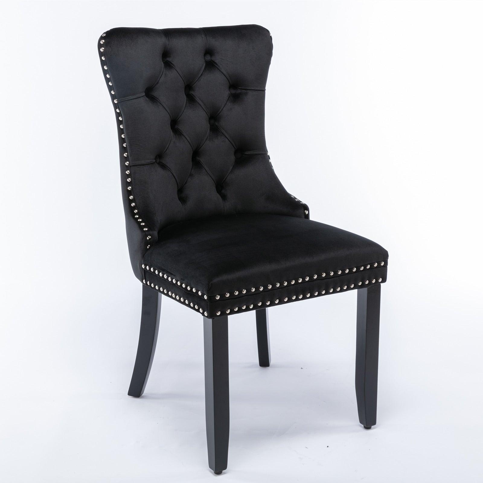 Allena Set Of 2 Velvet Upholstered Dining Chairs Nailhead Trim - Black LamCham