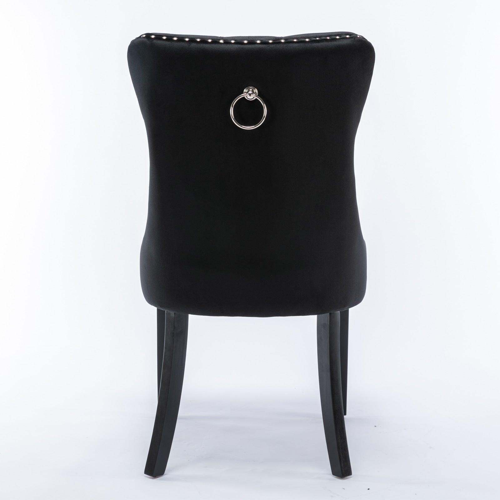 Allena Set Of 2 Velvet Upholstered Dining Chairs Nailhead Trim - Black LamCham