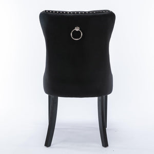 Allena Set Of 2 Velvet Upholstered Dining Chairs Nailhead Trim - Black LamCham