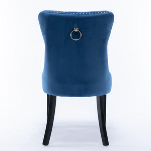 Allena Set Of 2 Velvet Upholstered Dining Chairs Nailhead Trim - Blue LamCham