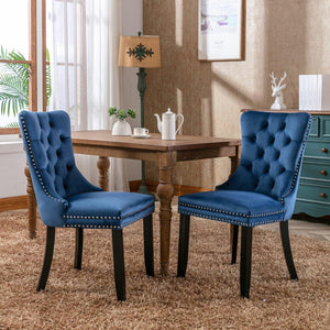 Allena Set Of 2 Velvet Upholstered Dining Chairs Nailhead Trim - Blue LamCham