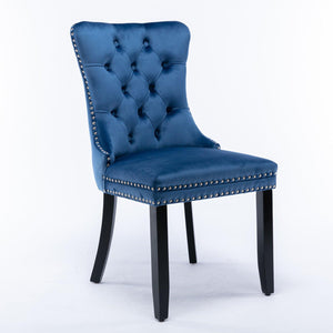 Allena Set Of 2 Velvet Upholstered Dining Chairs Nailhead Trim - Blue LamCham