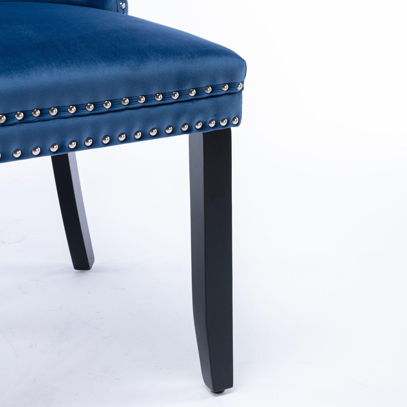 Allena Set Of 2 Velvet Upholstered Dining Chairs Nailhead Trim - Blue LamCham