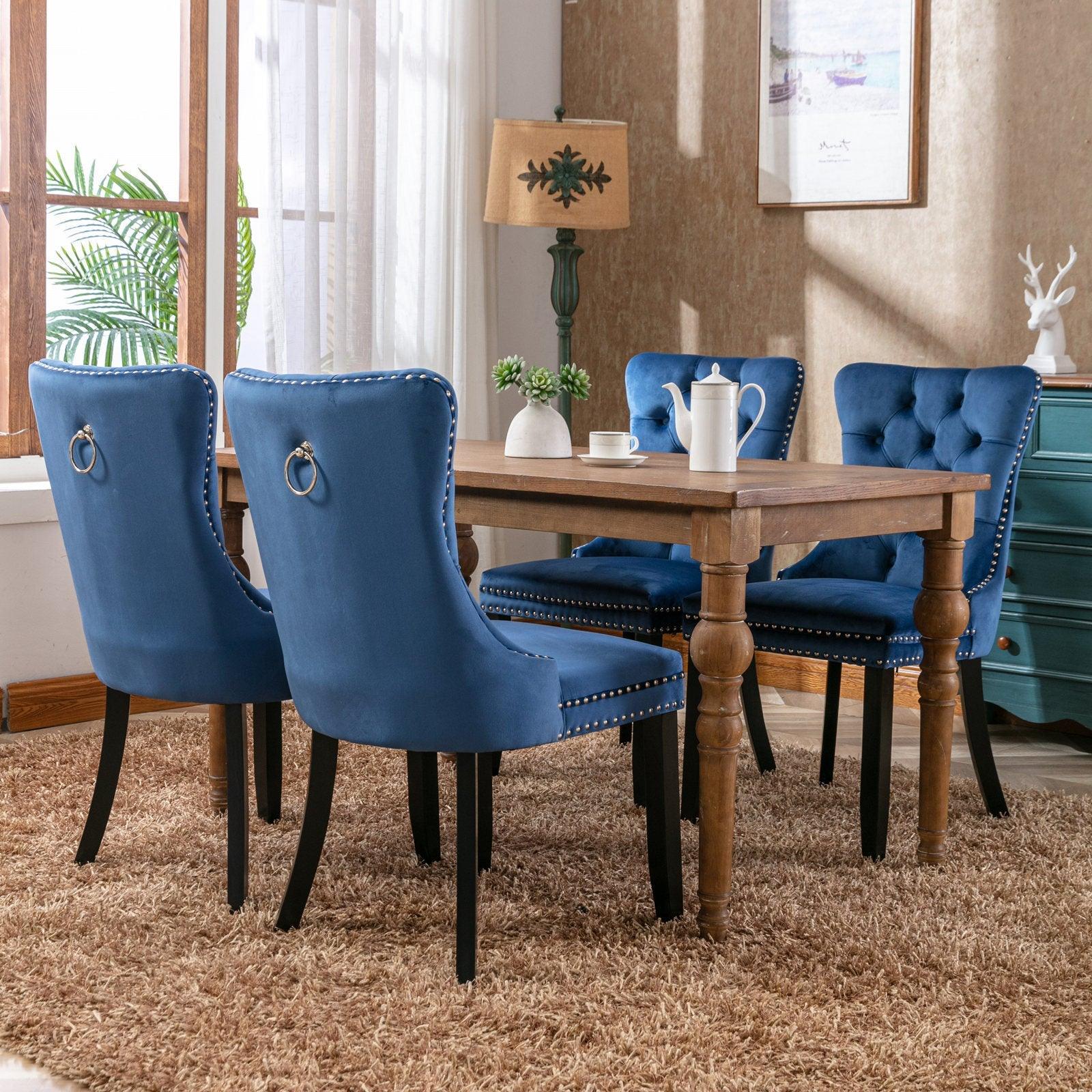 Allena Set Of 2 Velvet Upholstered Dining Chairs Nailhead Trim - Blue LamCham