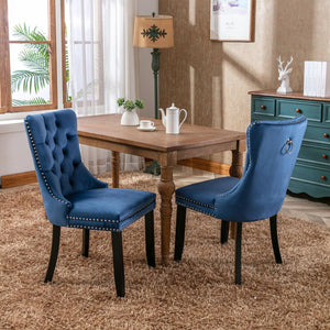 Allena Set Of 2 Velvet Upholstered Dining Chairs Nailhead Trim - Blue LamCham