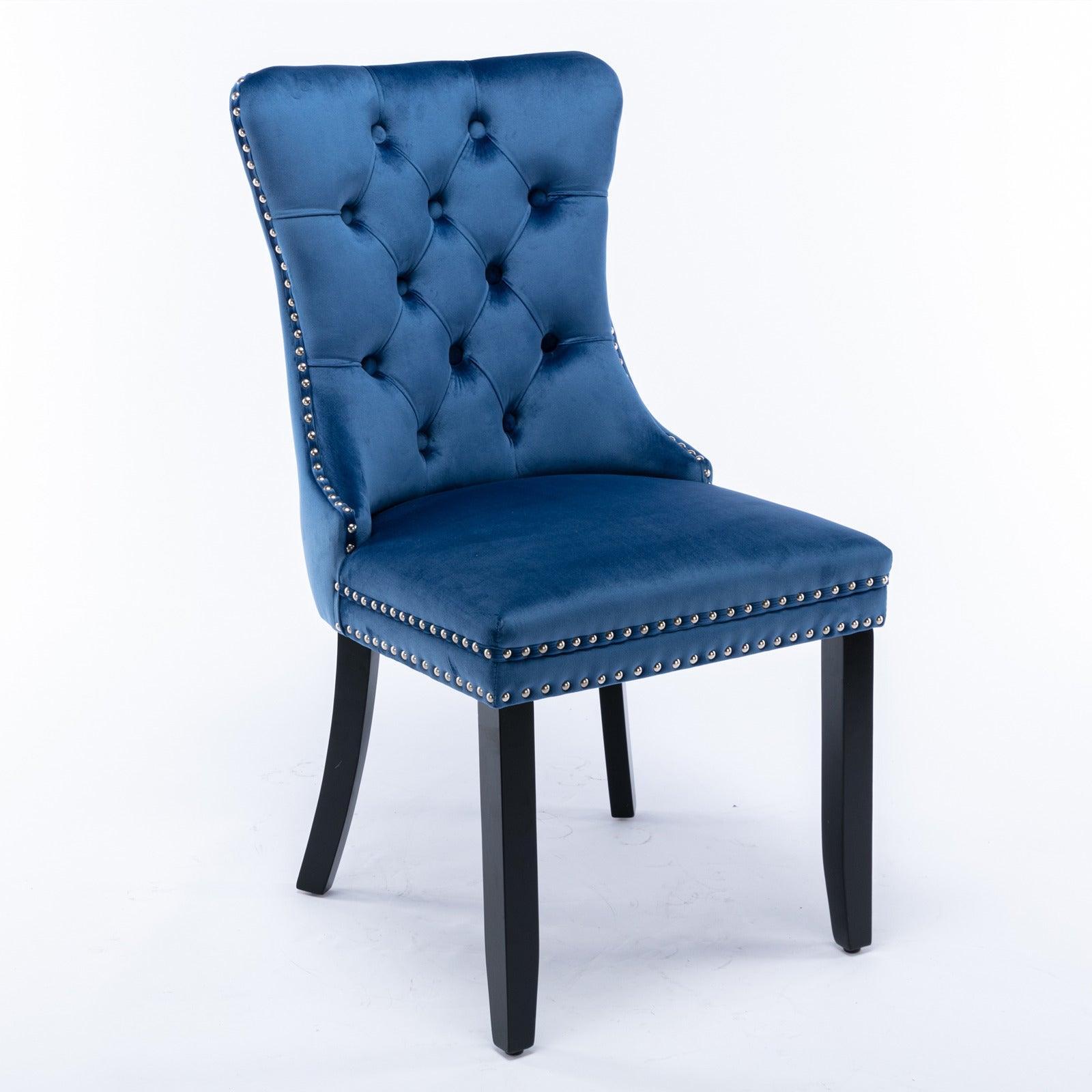 Allena Set Of 2 Velvet Upholstered Dining Chairs Nailhead Trim - Blue LamCham