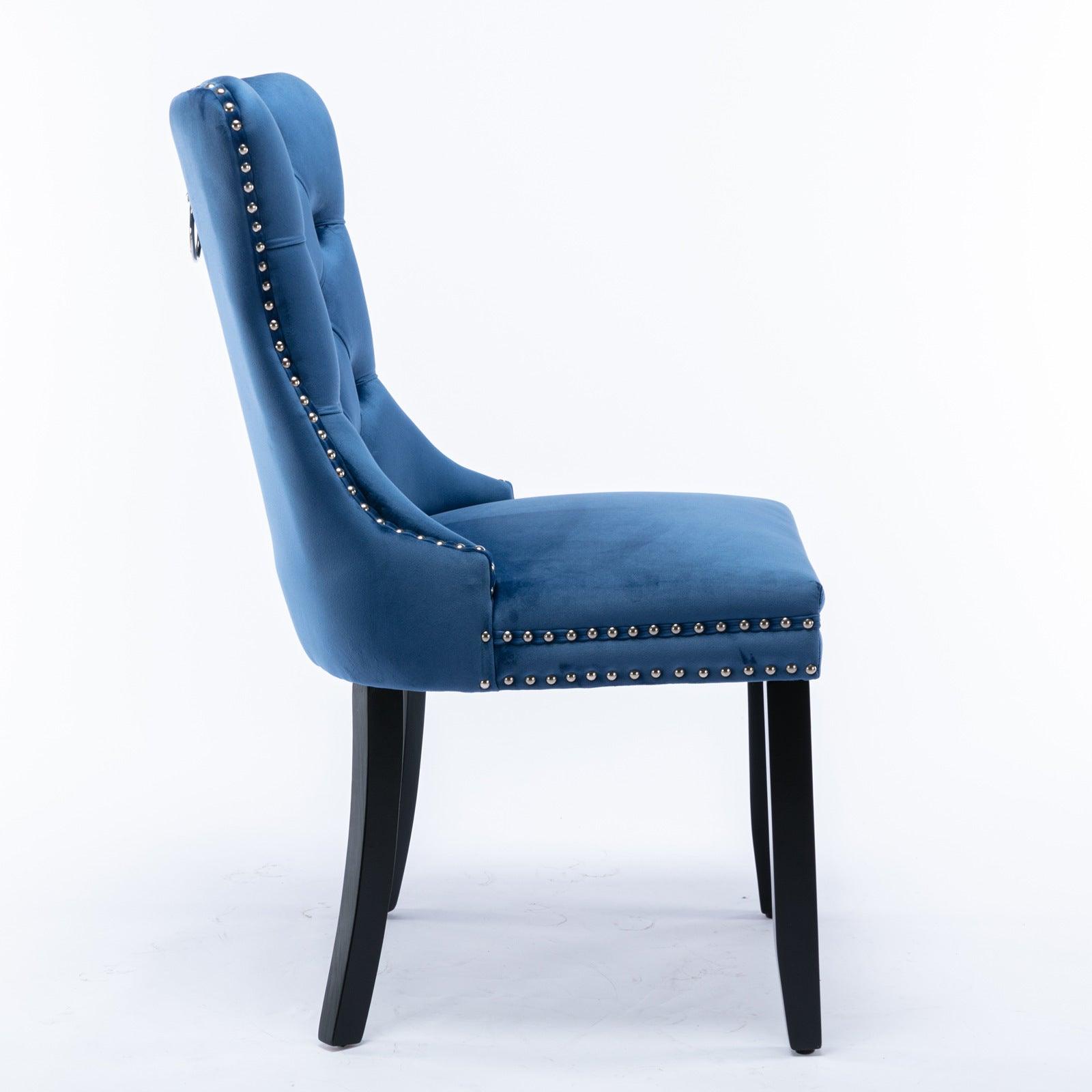 Allena Set Of 2 Velvet Upholstered Dining Chairs Nailhead Trim - Blue LamCham