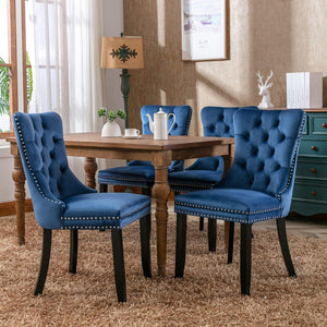 Allena Set Of 2 Velvet Upholstered Dining Chairs Nailhead Trim - Blue LamCham