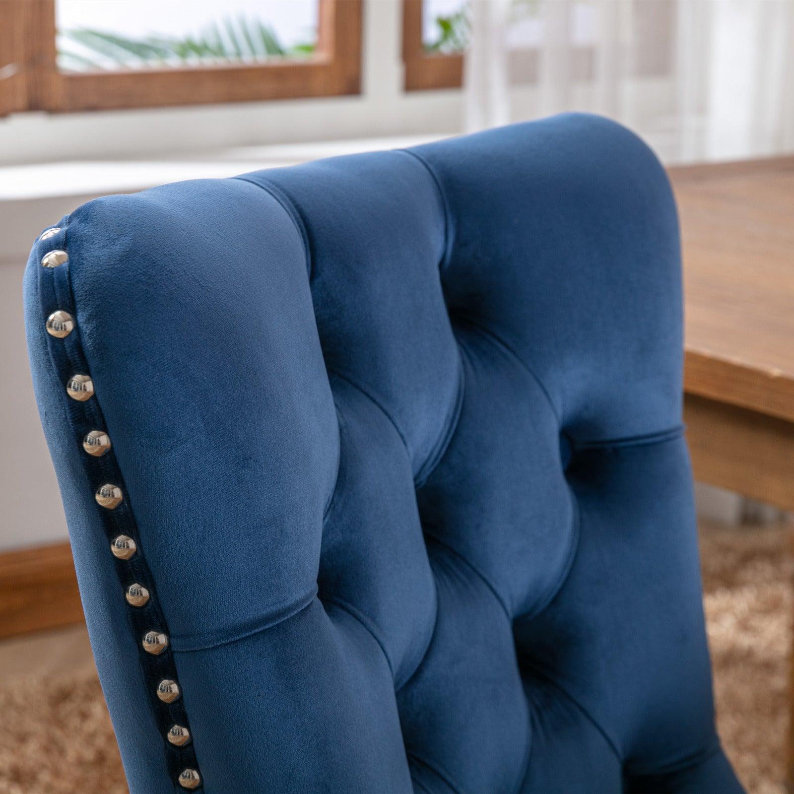 Allena Set Of 2 Velvet Upholstered Dining Chairs Nailhead Trim - Blue LamCham