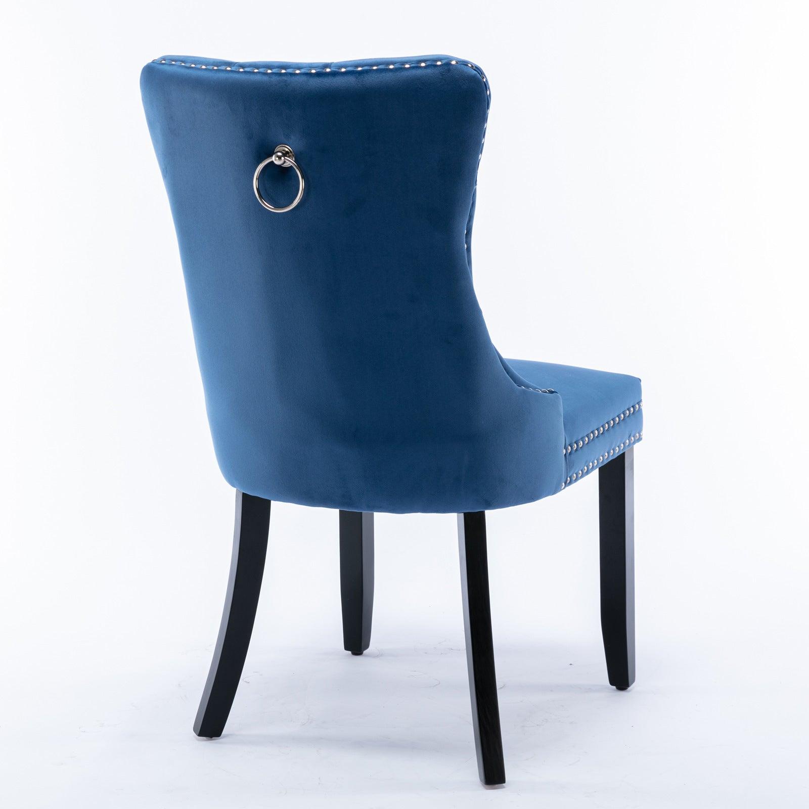 Allena Set Of 2 Velvet Upholstered Dining Chairs Nailhead Trim - Blue LamCham