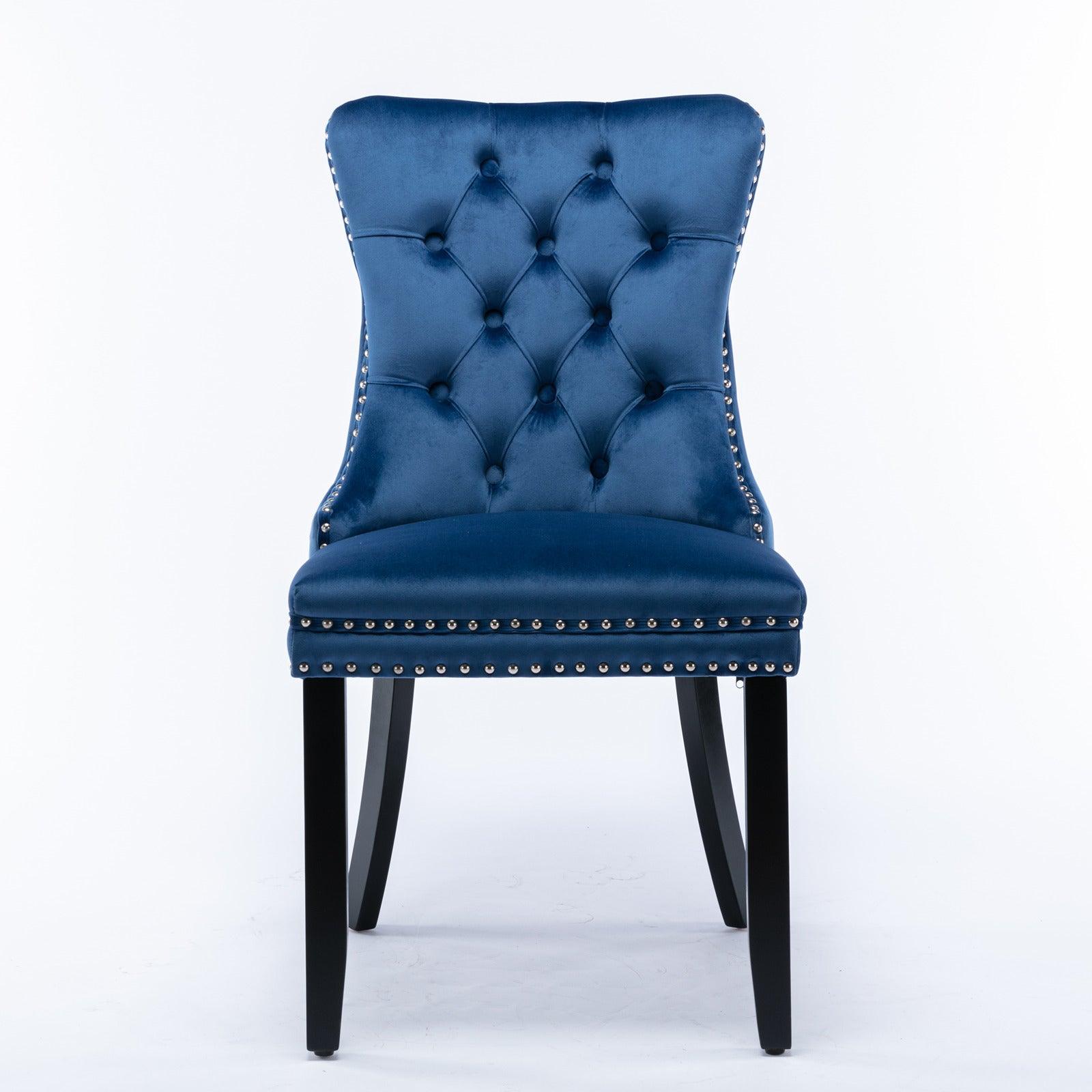 Allena Set Of 2 Velvet Upholstered Dining Chairs Nailhead Trim - Blue LamCham