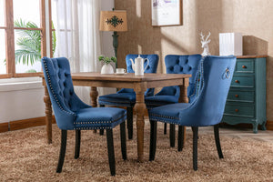 Allena Set Of 2 Velvet Upholstered Dining Chairs Nailhead Trim - Blue LamCham