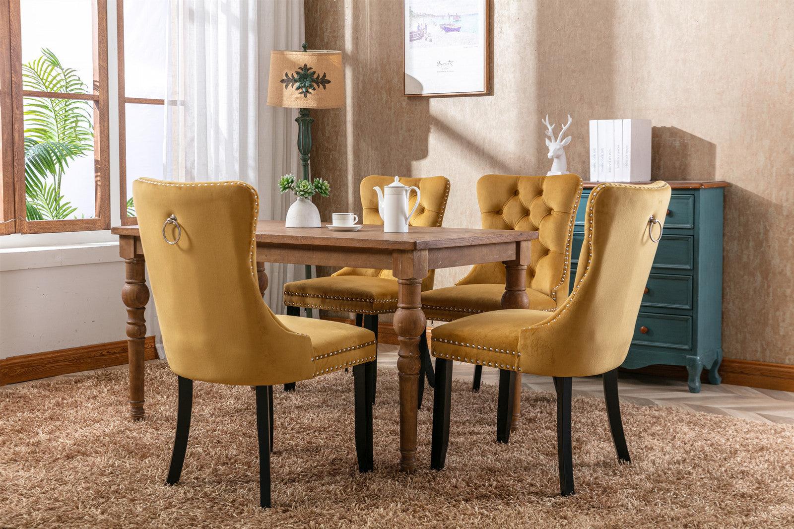 Allena Set Of 2 Velvet Upholstered Dining Chairs Nailhead Trim - Golden LamCham