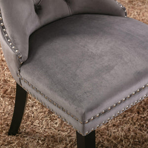 Allena Set Of 2 Velvet Upholstered Dining Chairs Nailhead Trim - Gray LamCham