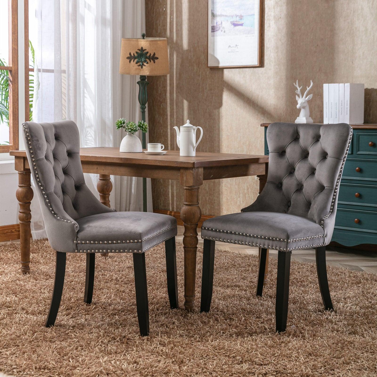 Allena Set Of 2 Velvet Upholstered Dining Chairs Nailhead Trim - Gray LamCham