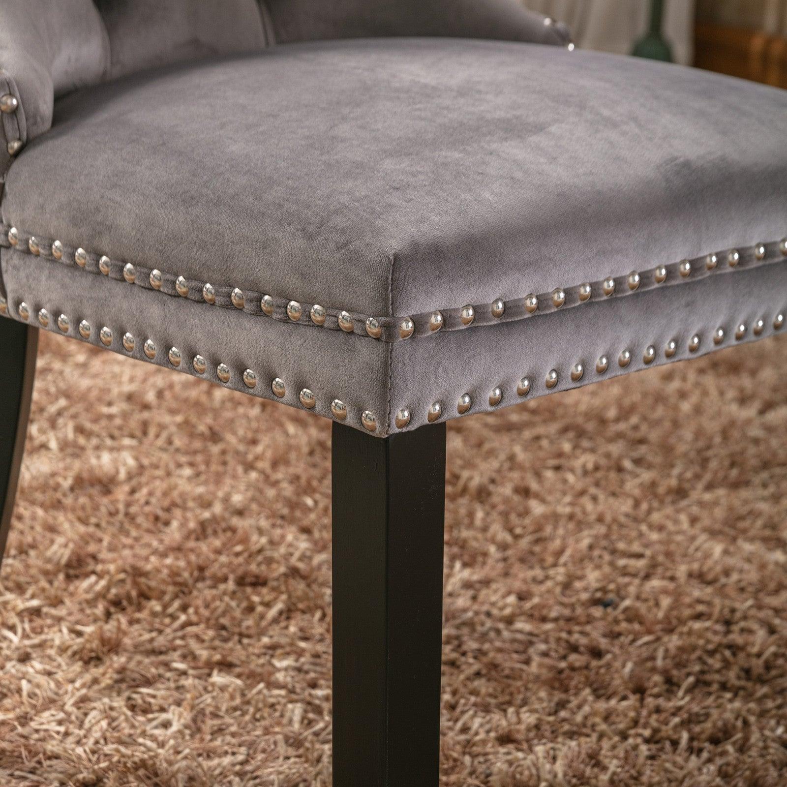 Allena Set Of 2 Velvet Upholstered Dining Chairs Nailhead Trim - Gray LamCham