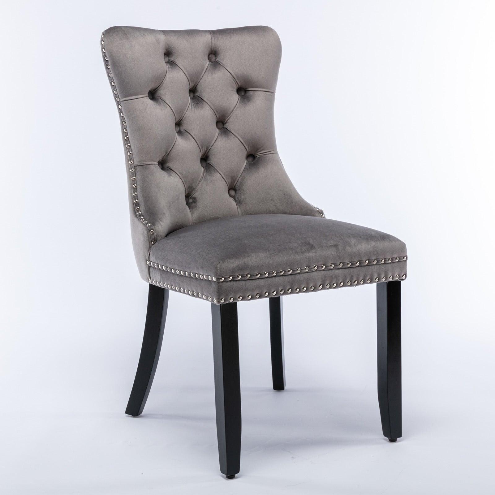 Allena Set Of 2 Velvet Upholstered Dining Chairs Nailhead Trim - Gray LamCham