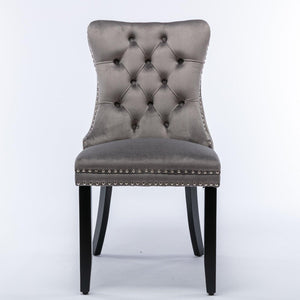 Allena Set Of 2 Velvet Upholstered Dining Chairs Nailhead Trim - Gray LamCham