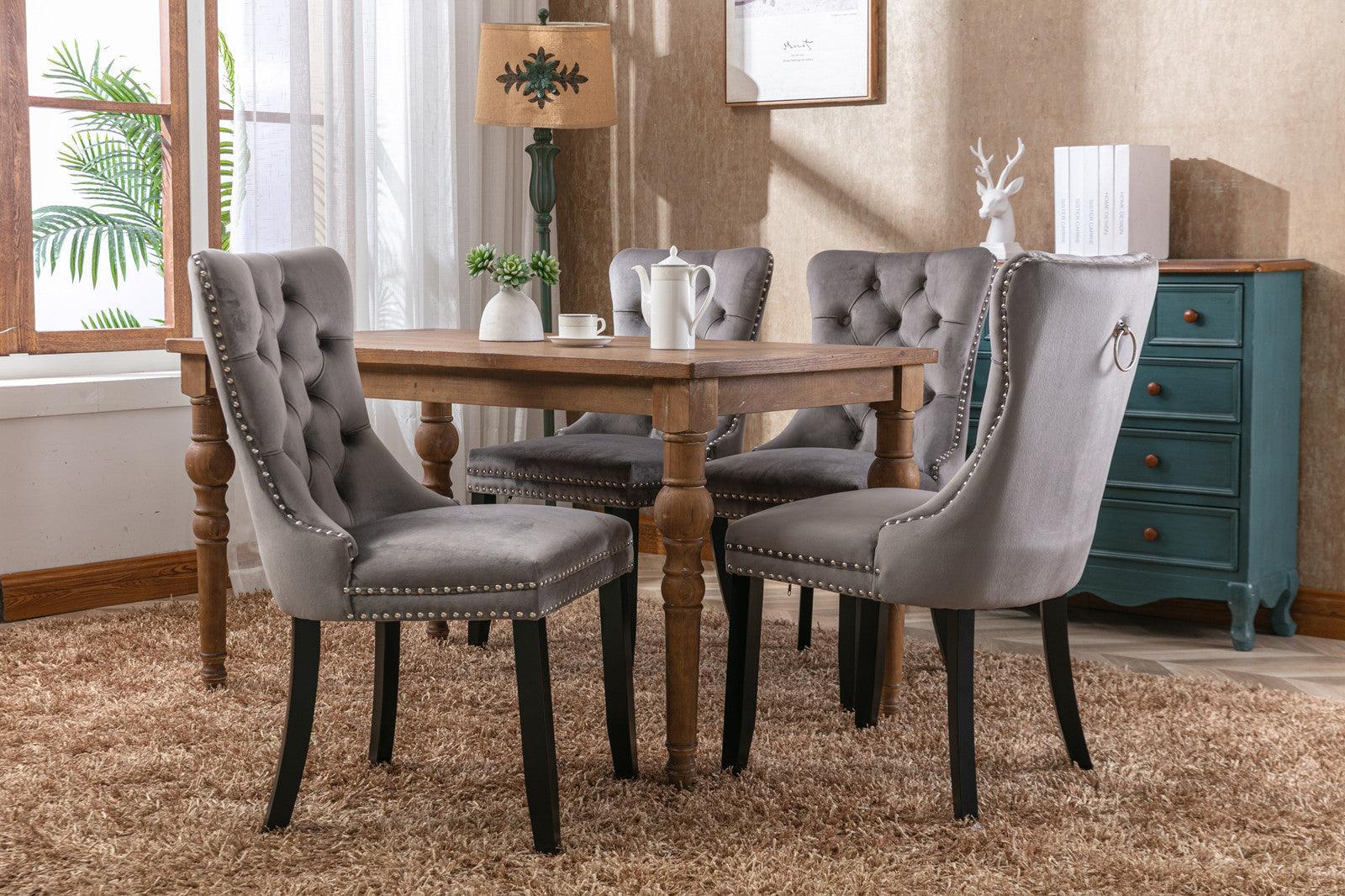 Allena Set Of 2 Velvet Upholstered Dining Chairs Nailhead Trim - Gray LamCham