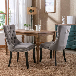 Allena Set Of 2 Velvet Upholstered Dining Chairs Nailhead Trim - Gray LamCham